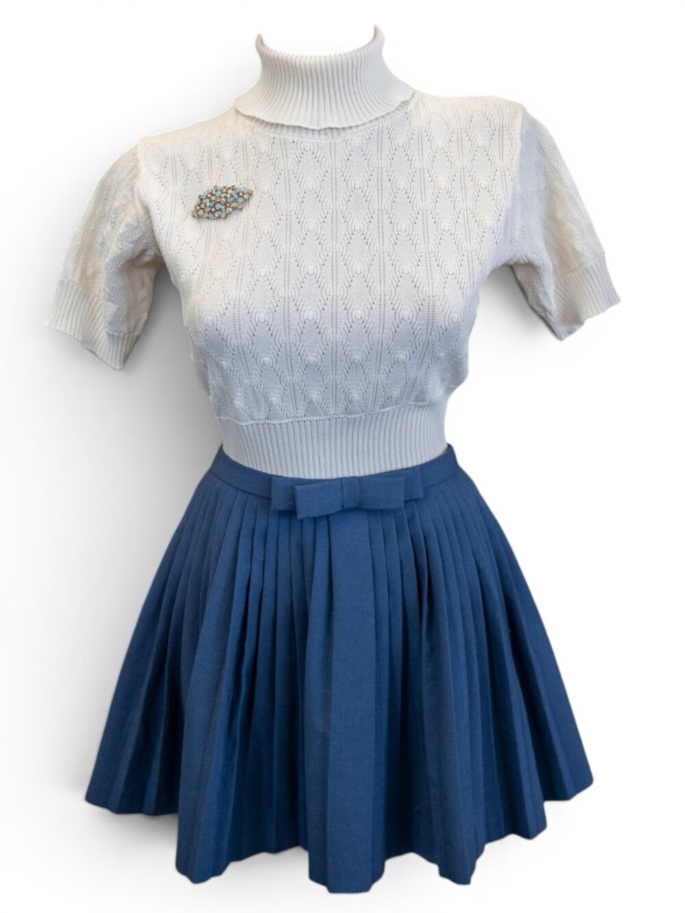 Vintage 1950s–60s Sweater, Skirt & Brooch Set * XS